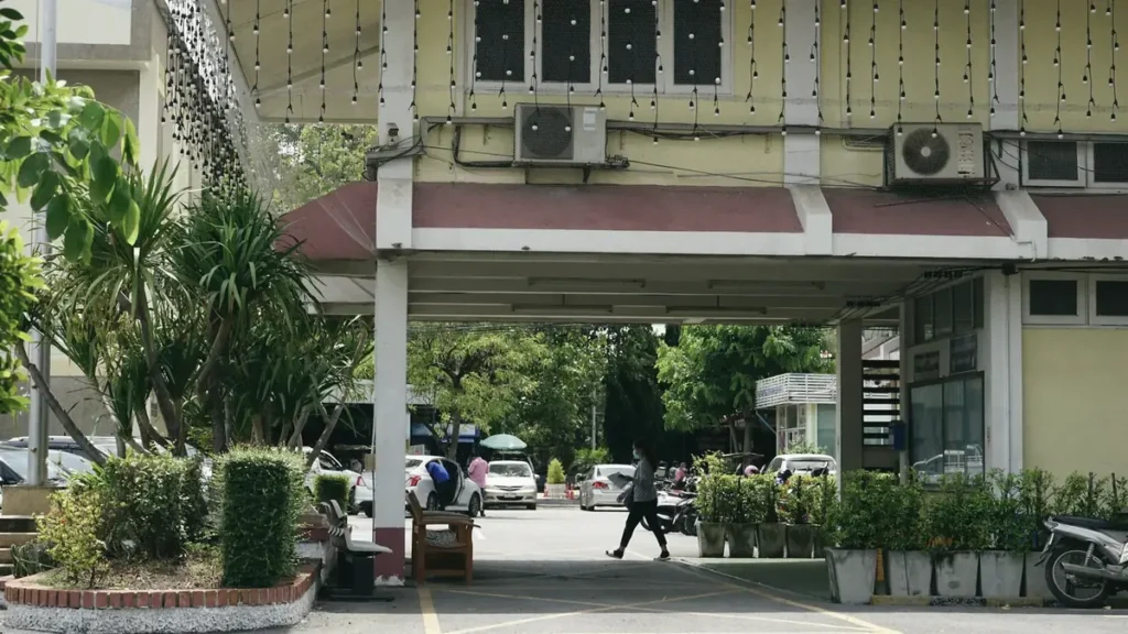 A tree-lined entrance to a public building in Thailand