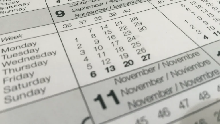 A close-up of a printed calendar page showing the days of the month