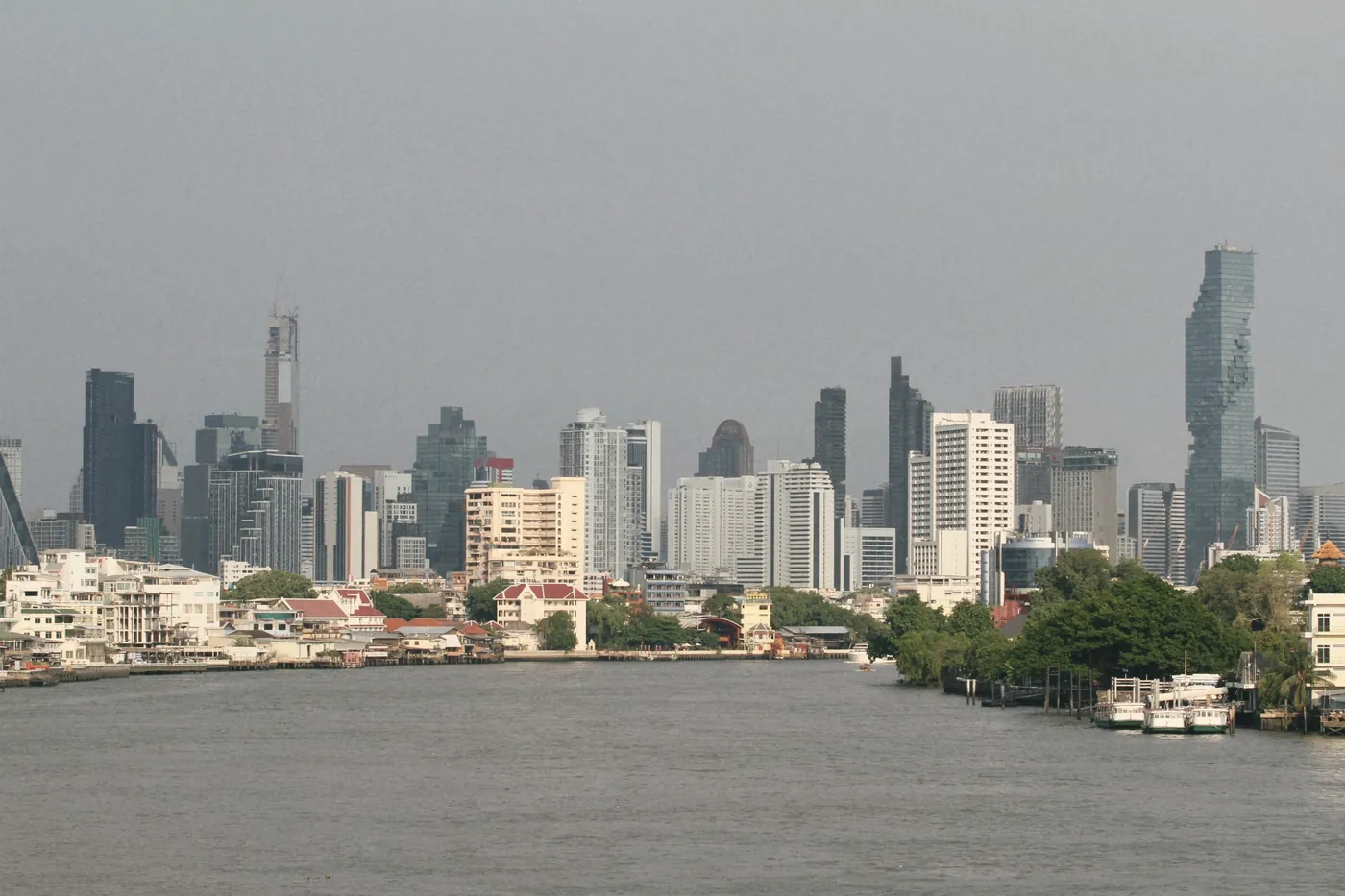 The Bangkok skyline along the Chao Phraya River