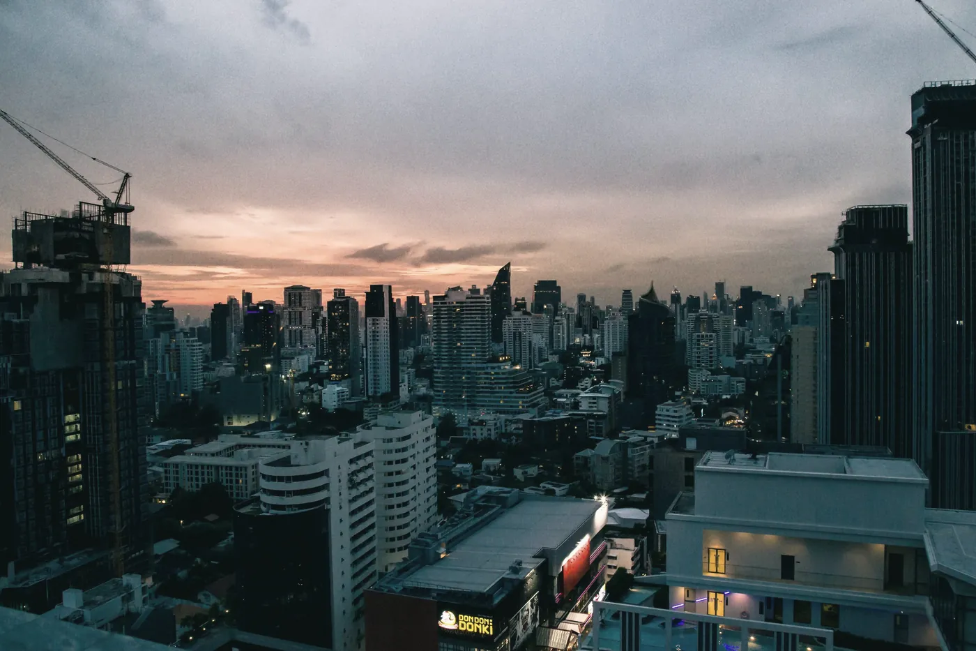 Bangkok high-rise buildings against the evening sky at dusk