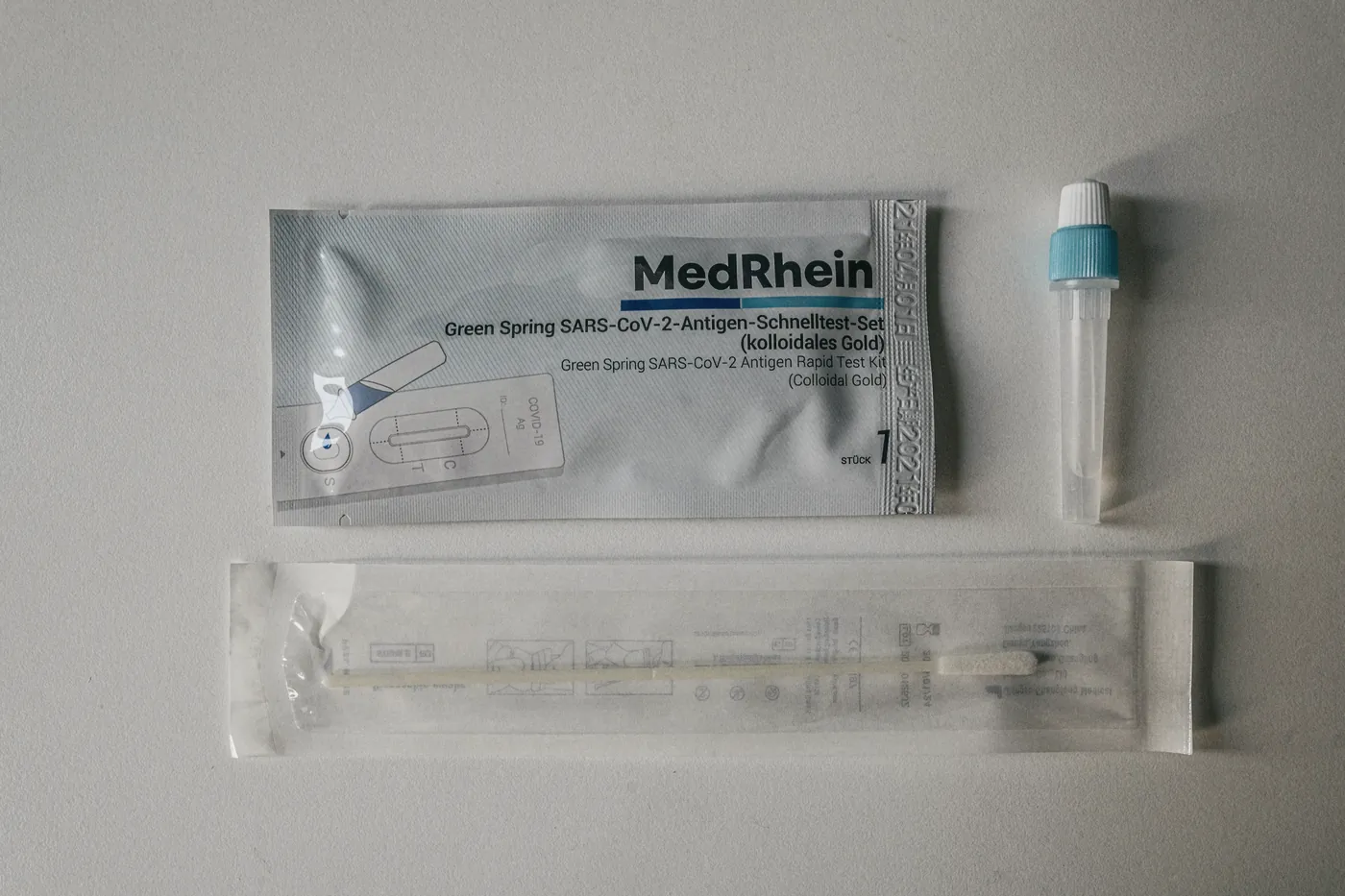 A sealed swab test kit in its packet